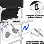 Tall Makeup Chair, Foldable Director Chairs, Portable Makeup Artist Chair w/Side Table Cup Holder Storage Bag and Footrest, 400LBS Load Capacity, Black, 41''