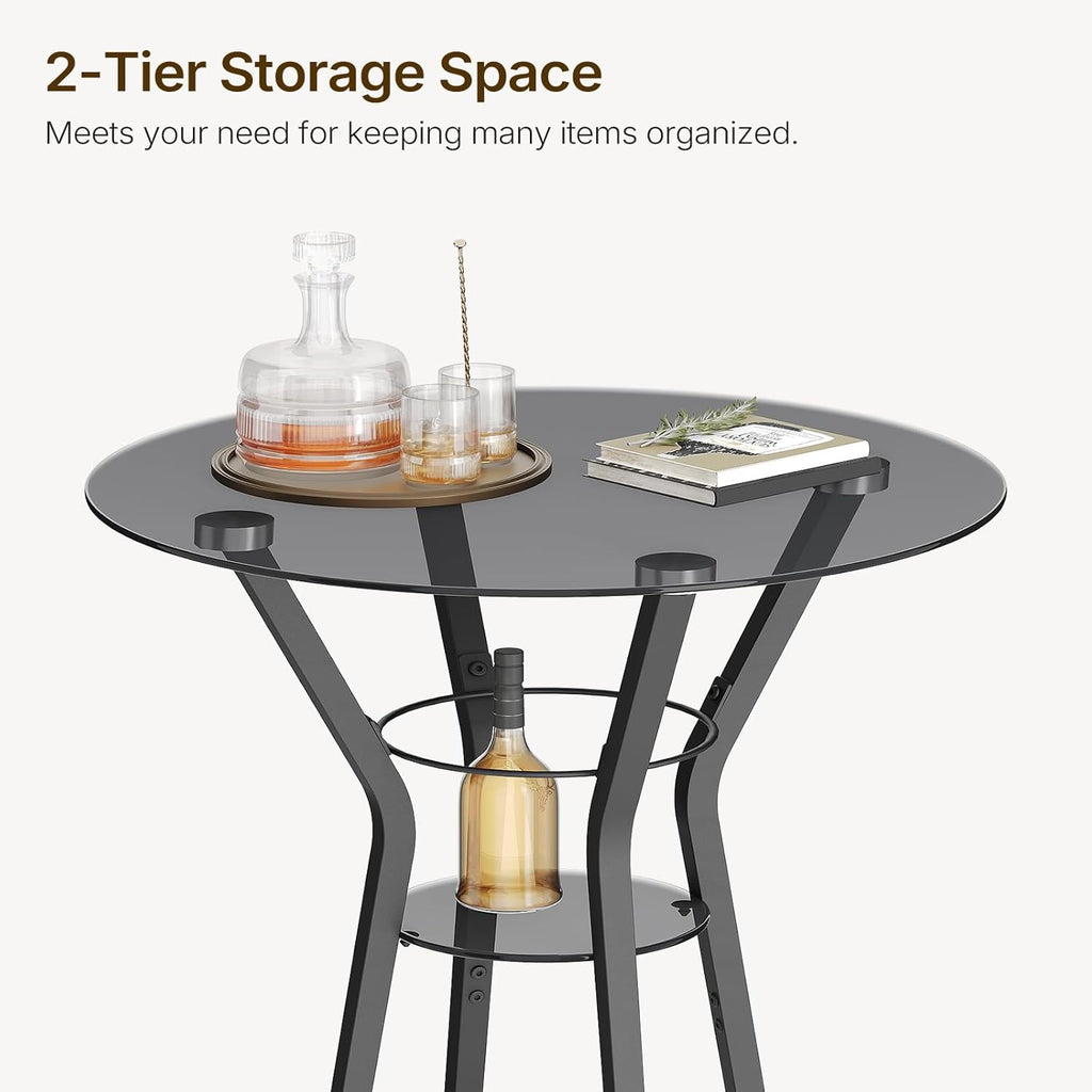 YATINEY Bar Table, 2-Tier Round High Top Table, Pub Table, Home Bar Counter Height, Bistro Tables, for Kitchen, Living Room, Meeting Room, Pub, Transparent and Black BT03BK