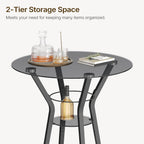 YATINEY Bar Table, 2-Tier Round High Top Table, Pub Table, Home Bar Counter Height, Bistro Tables, for Kitchen, Living Room, Meeting Room, Pub, Transparent and Black BT03BK