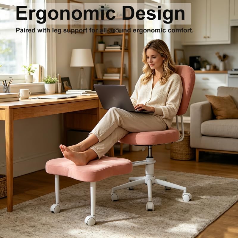 Pink Ergonomic Meditation Chair - Cross-Legged Seating with Lumbar Support, Height-Adjustable Seat Cushion, 360° Rotating Casters for Office Work, Study & Meditation