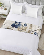 Bed Runner for King Size Bed, Blue Gray Spring Floral Decorative Bed Scarf Throws for Foot of Bed, Vintage Botanical Luxury Bedding Slipcover Bed Runners for Hotel/Home, 94 x 20 Inch