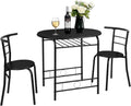 VINGLI 3 Piece Dining Set,Small Kitchen Table Set for 2,Breakfast Table Set,Kitchen Wooden Table and 2 Chairs for Small Space/Dining Room/Apartment,Metal Frame,Wine Rack,Black