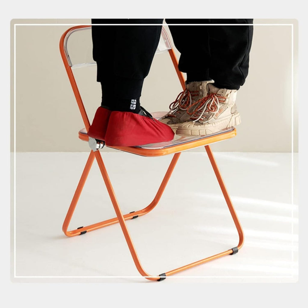 Modern Clear Acrylic Folding Chairs Transparent Plastic Construction for Living Room Unique Style Green Seat(Red)