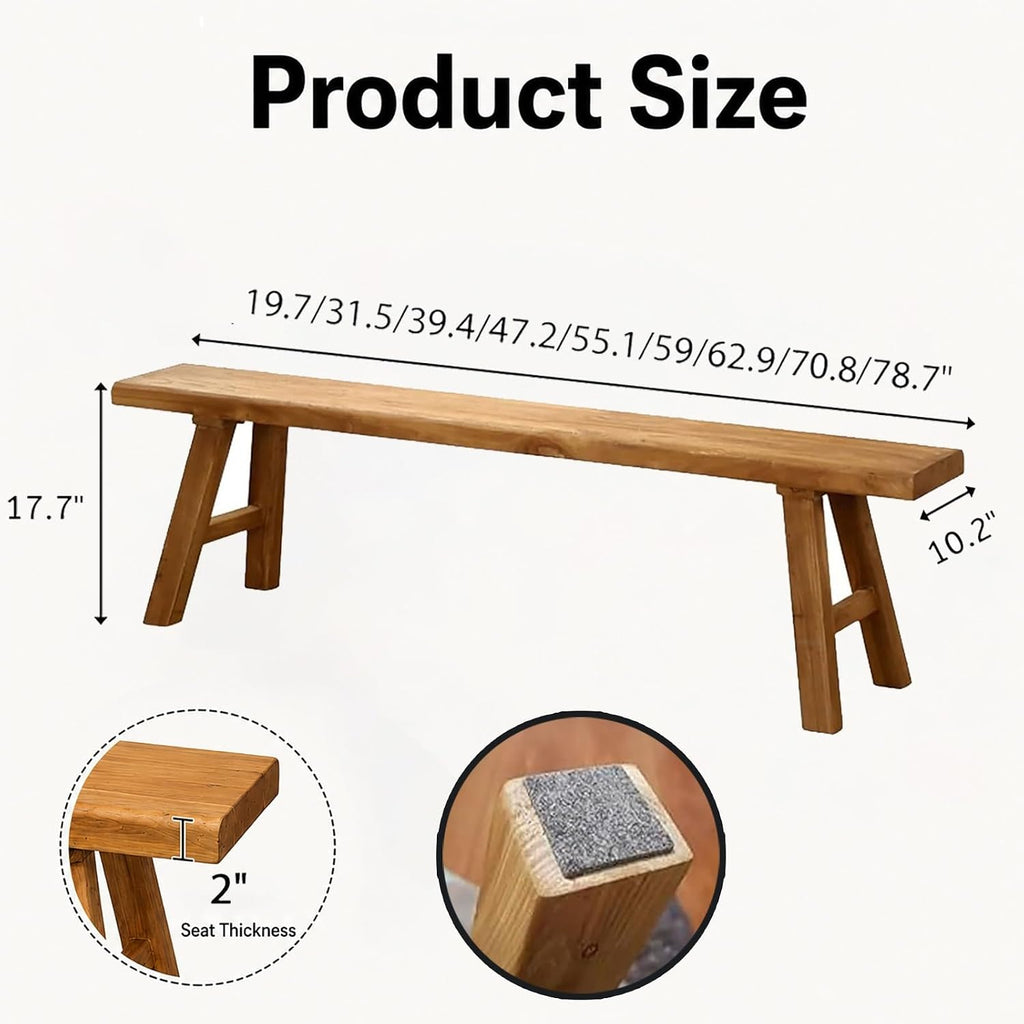 Farmhouse Solid Wooden Narrow Bench Natural Rustic Kitchen Dining Table Skinny Entryway Shoe Benches 47.2/62.9/70.8/78.8 In End of Bed Bench Dining Bench Shoe Bench For Hallway(59x10.2x17.7in)