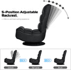 COSTWAY Folding Floor Chair, Adjustable 5-Position Video Gaming Chair with 360 Degree Swivel, Detachable Cover, Padded Backrest, Multipurpose Living Room Floor Lounger for TV, Reading, Playing (Black)