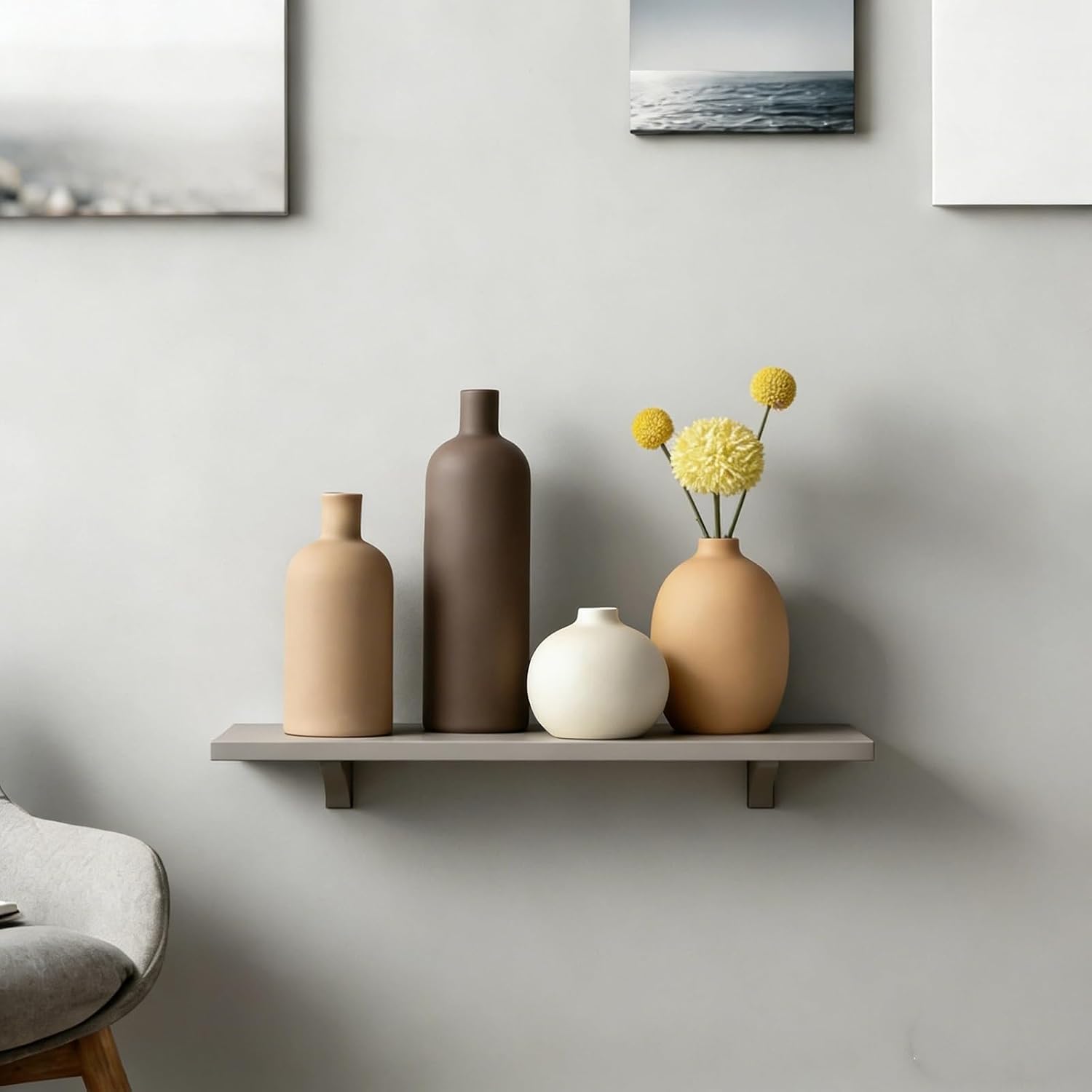 Neutral Boho Ceramic Decorative Vase Set, Modern Matte Minimalist Vases for Shelf, Coffee Table, Living Room & Fireplace Mantel Decor