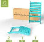 GREENVINES Folding-Xavier-Chairs Set of 2 | Wave | Portable Adirondack-Chair | HDPE Plastic | All Weather Fire-Pit Chair | Aqua | for Beach Outdoor Deck Poolside Garden Patio Porch Fishing