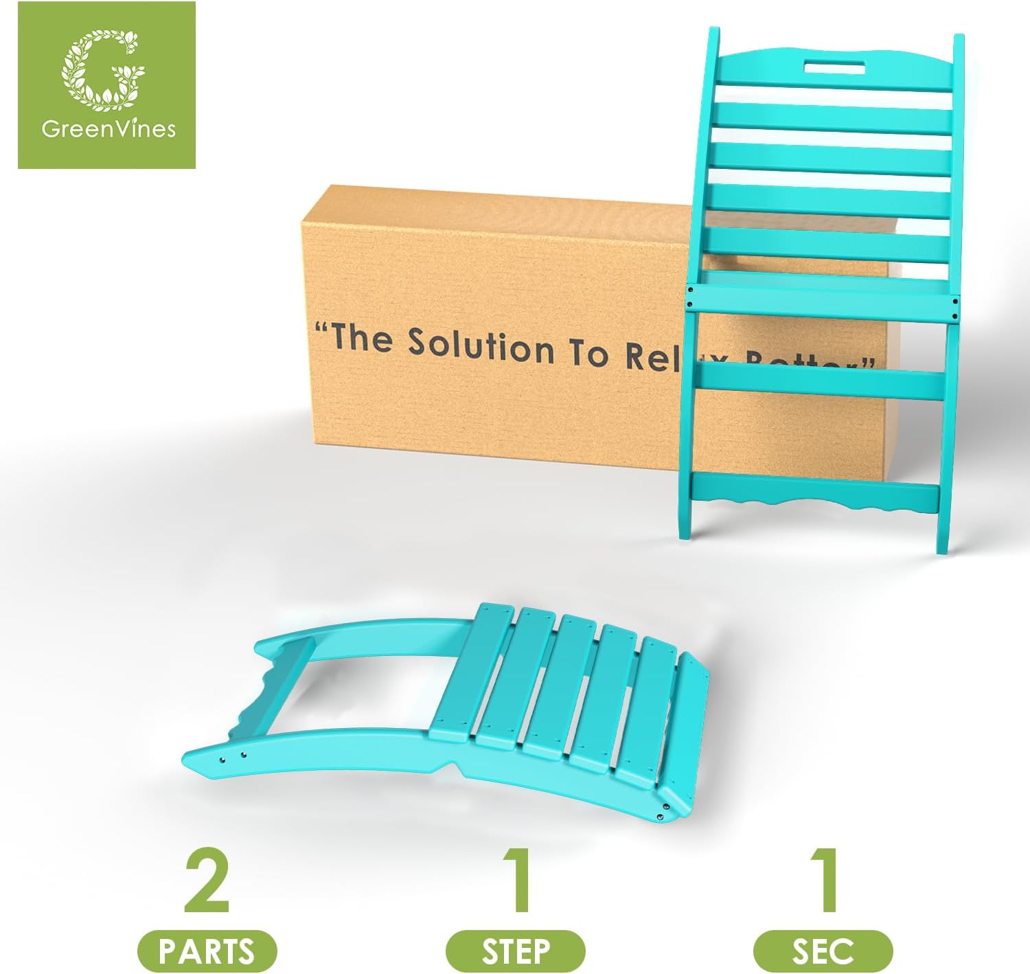 GREENVINES Folding-Xavier-Chairs Set of 2 | Wave | Portable Adirondack-Chair | HDPE Plastic | All Weather Fire-Pit Chair | Aqua | for Beach Outdoor Deck Poolside Garden Patio Porch Fishing