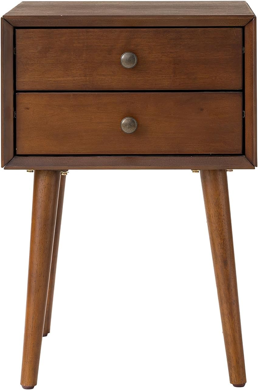 KEIKI Mid Century Modern Night Stand, Space Saving Nigtstand with 2 Big Drawers, Bedroom Bedside Coffee Table for Drink, Sofa Bed Side Desk Tables for Apartment Living Room, Easy Assembly, Walnut