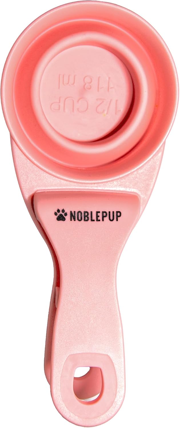 MeasureMate Pet Food Scoops with Bag Clip for Dog and Cat - 3-in-1 Multi-Function Collapsible Food Measuring Cup - 1/2 Cup Capacity, 4oz, Pink - Dishwasher Safe