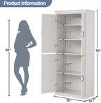 70 Inch Tall Pantry Cabinet, Wood Kitchen Storage Cabinet with 4 Doors & Adjustable Shelves, Modern White Pantry Organizer Cupboard for Dining Room, Living Room