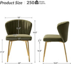 HULALA HOME Velvet Dining Chairs, Modern Small Armless Accent Chair with Gold Metal Legs, Living Room Upholstered Cute Side Chair, Elegant Tufted Back Vanity Chair for Bedroom, Moss