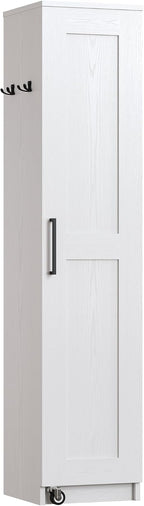IRONCK Narrow Kitchen Pantry Storage Cabinet, 72" Slim Single Door with 6 Adjustable Shelves, Door Rack and Wheels, Space Saving Freestanding Storage Floor Cabinet for Small Place, White