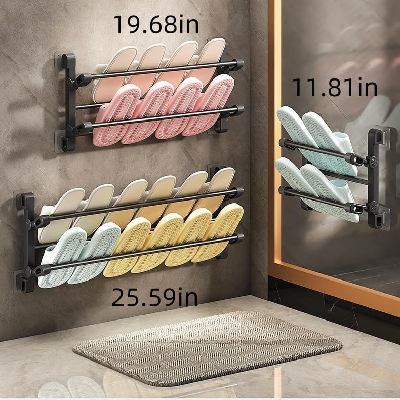 Wall-Mounted Easy Fold Shoe Rack with Adhesive Suspension: Space-Saving & Quick-Install for Home Use (19.68in), Black, WFJShoeOrganizerforCloset6