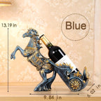 Horse Sculpture Resin Wine Bottle Holder - Tabletop Kitchen Decor, Decorative Storage Organizer for Home Bar Cellar, Unique Gift for Men Women Housewarming, Holds 1 Standard Bottle (Blue A)