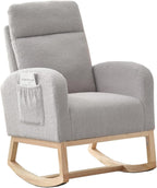 GAOMON Rocking Chair Glider for Nursery, Comfy Rocker Nursery with Side Pocket & High Backrest, Baby Rocking Chair for Breastfeeding, Upholstered Rocker & Living Room, Light Gray