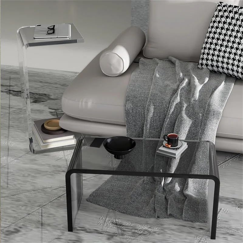 Side Table,C Shaped End Table, Acrylic Sofa Side Table, Bedside Table for Bedroom Small Simple Modern Coffee Table Suitable for Living Room (Smoke Gray)