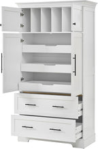 JIJIWANG 72.6" H Farmhouse Freestanding Kitchen Pantry Storage Cabinet with Drawers and Shelves, Buffet with Pull-Out Trays and Cake Pan Storage Organizer White