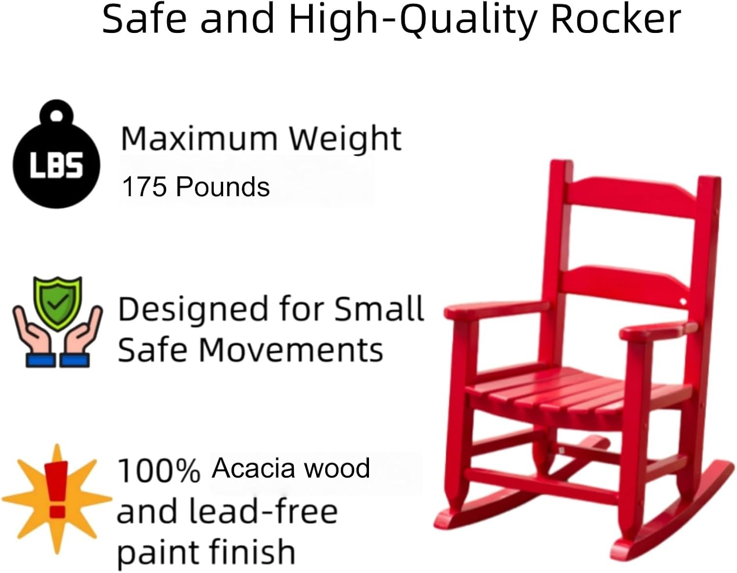 Toddler Rocking Chair Kids Child Wooden Small Baby Comfy Rocker Chairs Furniture for Nursery Bedroom Livingroom Outdoor Reading Room, Ages 3-6, Anti-Tip Design Safe & Sturdy Red