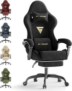 Ferghana Ergonomic Velvet Fabric Gaming Chair with Massage & Footrest, High Back Reclining Racing Computer Chair for Adults, Home Office Gaming Desk Chair, Black