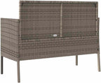 Gray Poly Rattan Patio Storage Bench with Cushions, PE Rattan Outdoor Seating with Waterproof Bag and Gas Spring