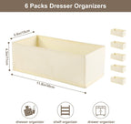 6 Pack Dresser Organizers - Drawer Organizers for Clothing & Baby, Woven-Fabric Storage Drawers (Beige