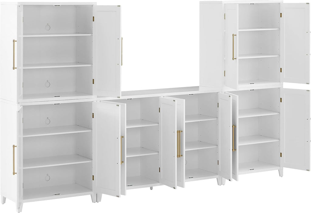 Crosley Furniture Roarke 3-Piece Modern Sideboard Buffet Cabinet and Kitchen Storage Pantry Set, White