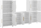 Crosley Furniture Roarke 3-Piece Modern Sideboard Buffet Cabinet and Kitchen Storage Pantry Set, White