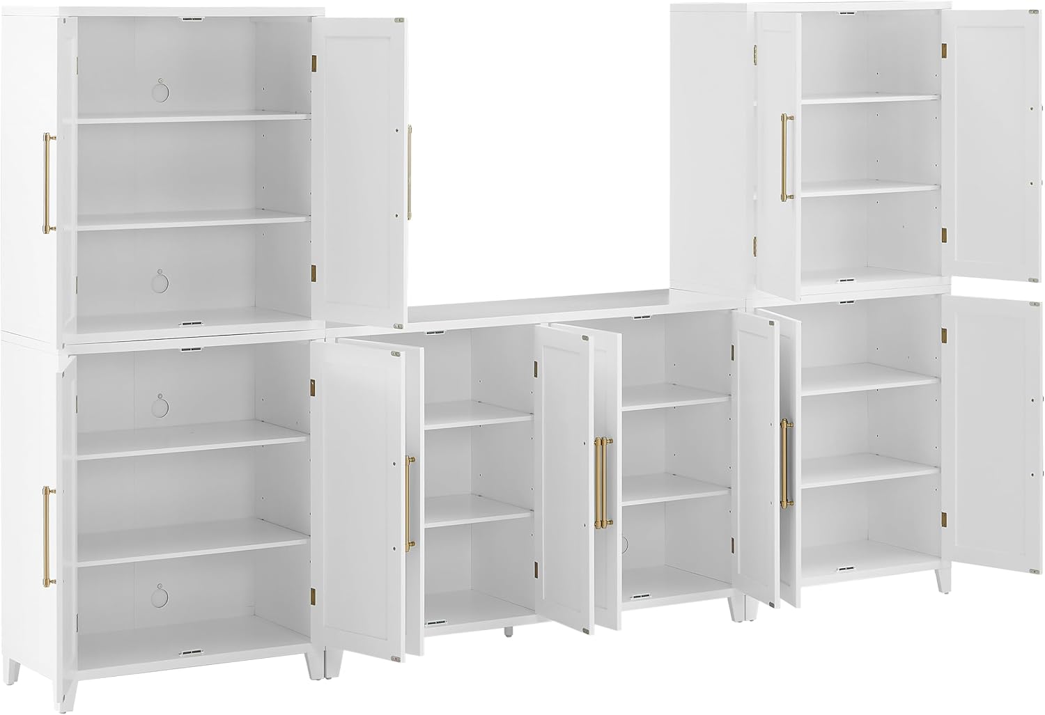 Crosley Furniture Roarke 3-Piece Modern Sideboard Buffet Cabinet and Kitchen Storage Pantry Set, White