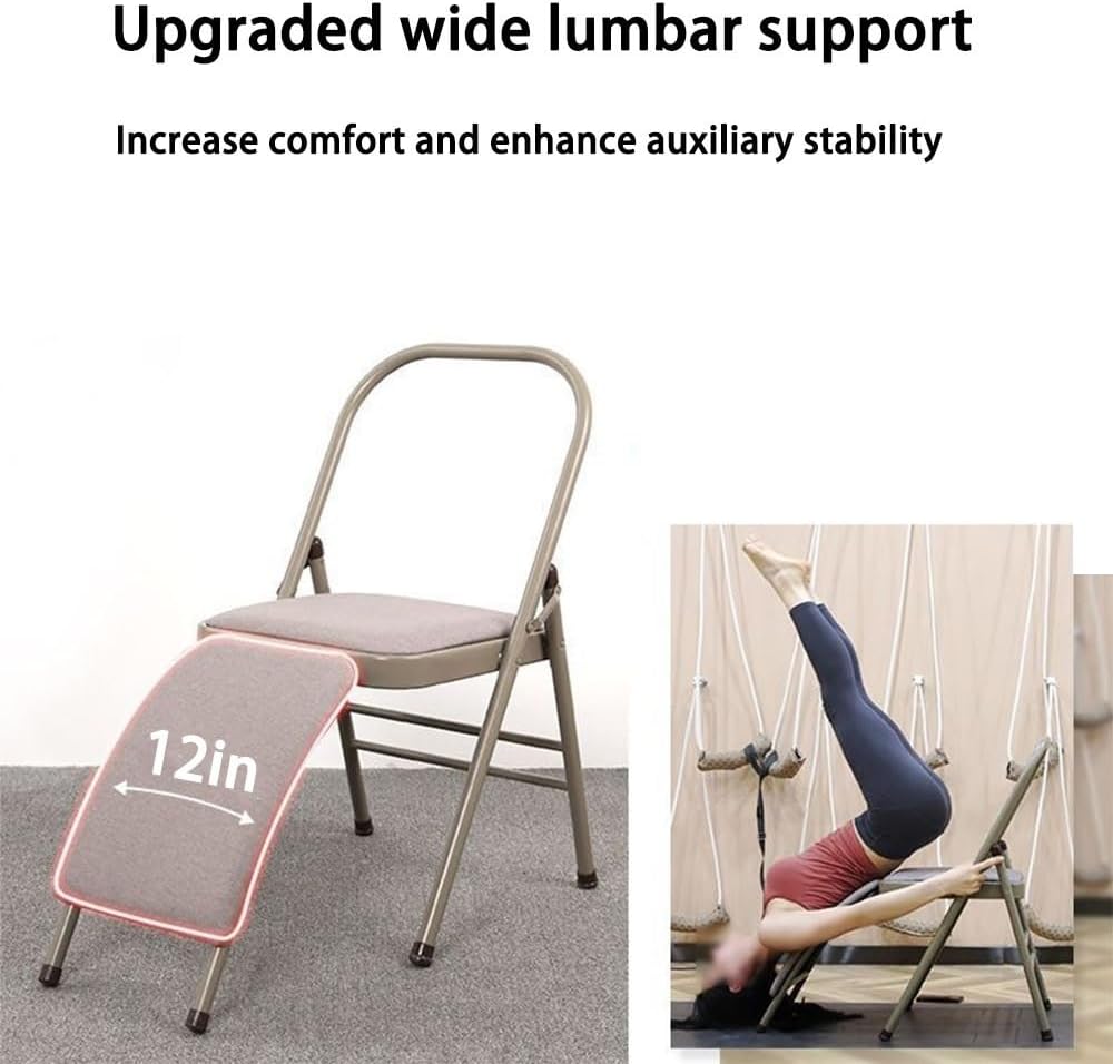 Folding Yoga Stretch Chair, Exercise Chair with Lumbar Back Support, Chair Yoga, Yoga Props, Inversion Chair, Ideal Foldable Yoga Chair for Home Practice(Gray)