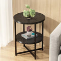Round Wooden Tray Side Table, Foldable Metal Frame Coffee Table, Snack Tray, Living Room Coffee Table, Suitable for Bedrooms, Studies, Living Rooms and Terraces, 22" W x 22" D x 26" H (Black)