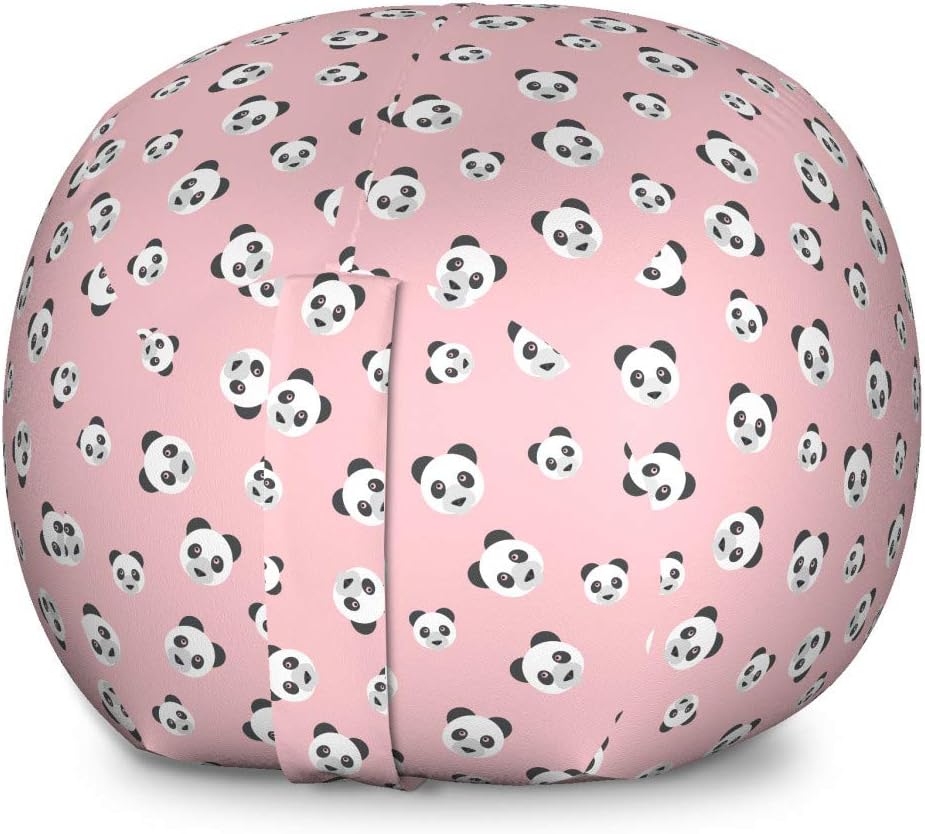 Lunarable Baby Pink Storage Toy Bag Chair, Panda Pattern Chinese Animal Portrait Nursery Cartoon Bear, Stuffed Animal Organizer Washable Bag, Large Size, Grey Charcoal