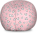 Lunarable Baby Pink Storage Toy Bag Chair, Panda Pattern Chinese Animal Portrait Nursery Cartoon Bear, Stuffed Animal Organizer Washable Bag, Large Size, Grey Charcoal