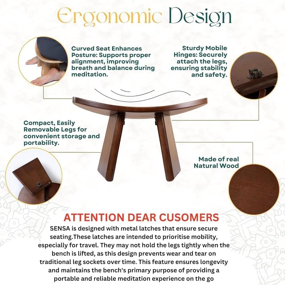 Ergonomic Wooden Meditation Bench, Portable Yoga Auxiliary Stool, for Yoga, Prayer, Travel, Mindfulness, Zen Practice(Small)