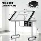 Magshion Professional Drafting Table for Adults Teens, Tilting Glass Tabletop Art Craft Desk Diamond Watercolor Paintings Sketching Work Station for Home Office Reading, Writing, Crafting (Clear)