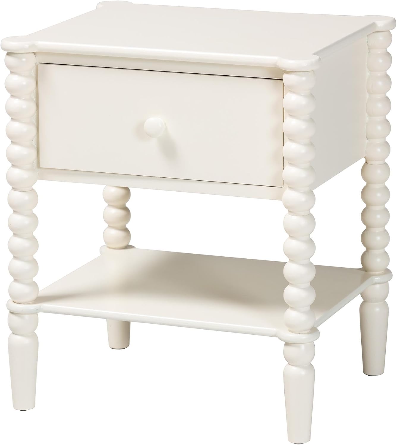 Baxton Studio Rimona End Table with Bobbin Legs - 1-Drawer Accent Table with Spindle Turned Legs and Open Shelf, Cottage Farmhouse Style Side Table for Living Room