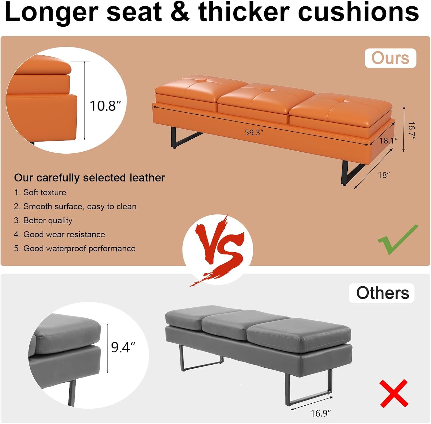 kinbor Waiting Room Bench for Salon - Modern Bench Waiting Room Chairs, Upholstered Lobby Chairs Reception Area Leather Bench Furniture with Metal Legs, 3 Seat