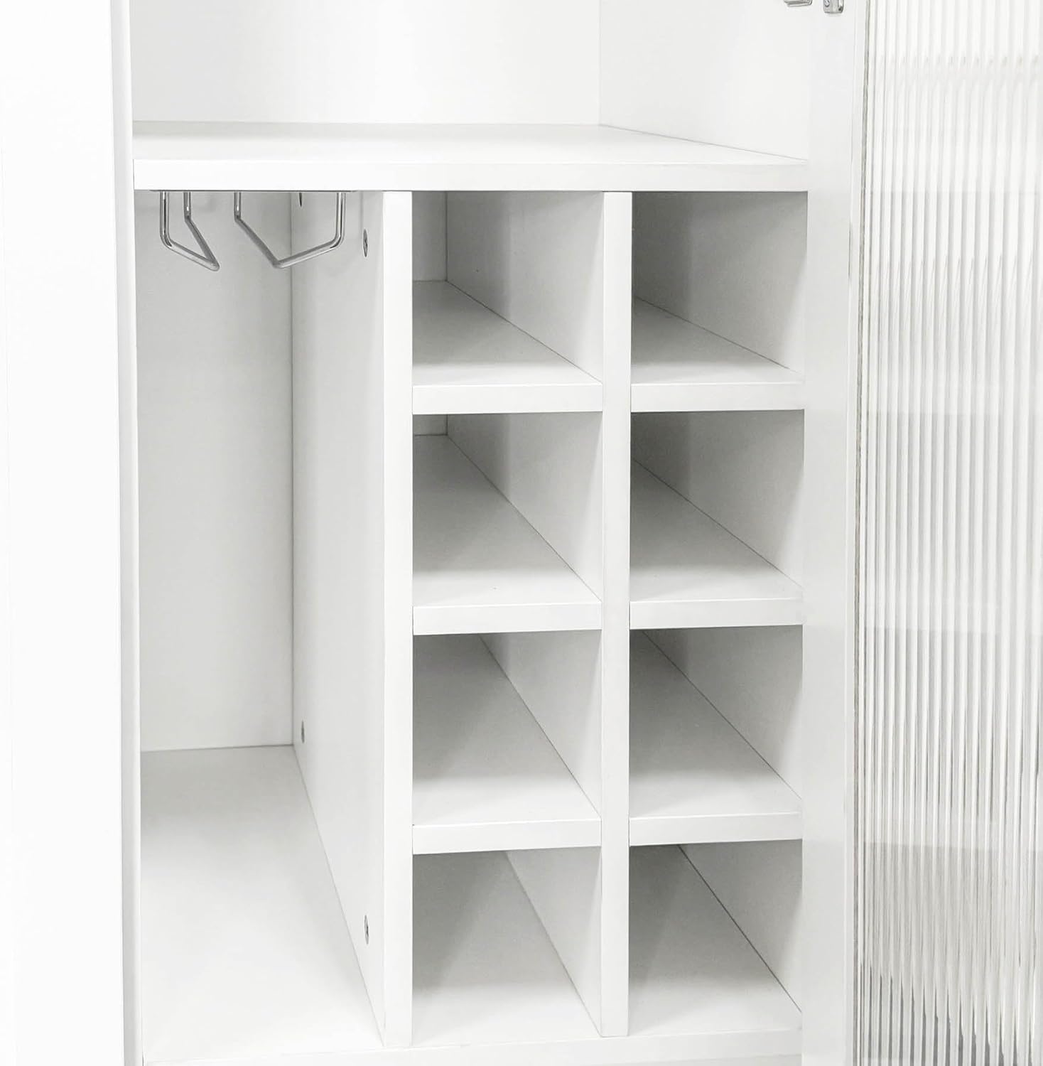 Kitchen Pantry Cabinet with Pull-Out Shelves, Farmhouse Storage Cabinet with Glass Doors, Freestanding Pantry Organizer and Bar Cabinet for Kitchen, Dining Room & Living Room, White