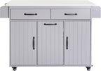 Ball & Cast Kitchen Island with Trash Can Storage Cabinet,Kitchen Cart W/Drop Leaf,Spice Rack,Towel Rack and Drawers,Rolling Kitchen Islands on Wheels W/Adjustable Shelf for Dining Room,Grey