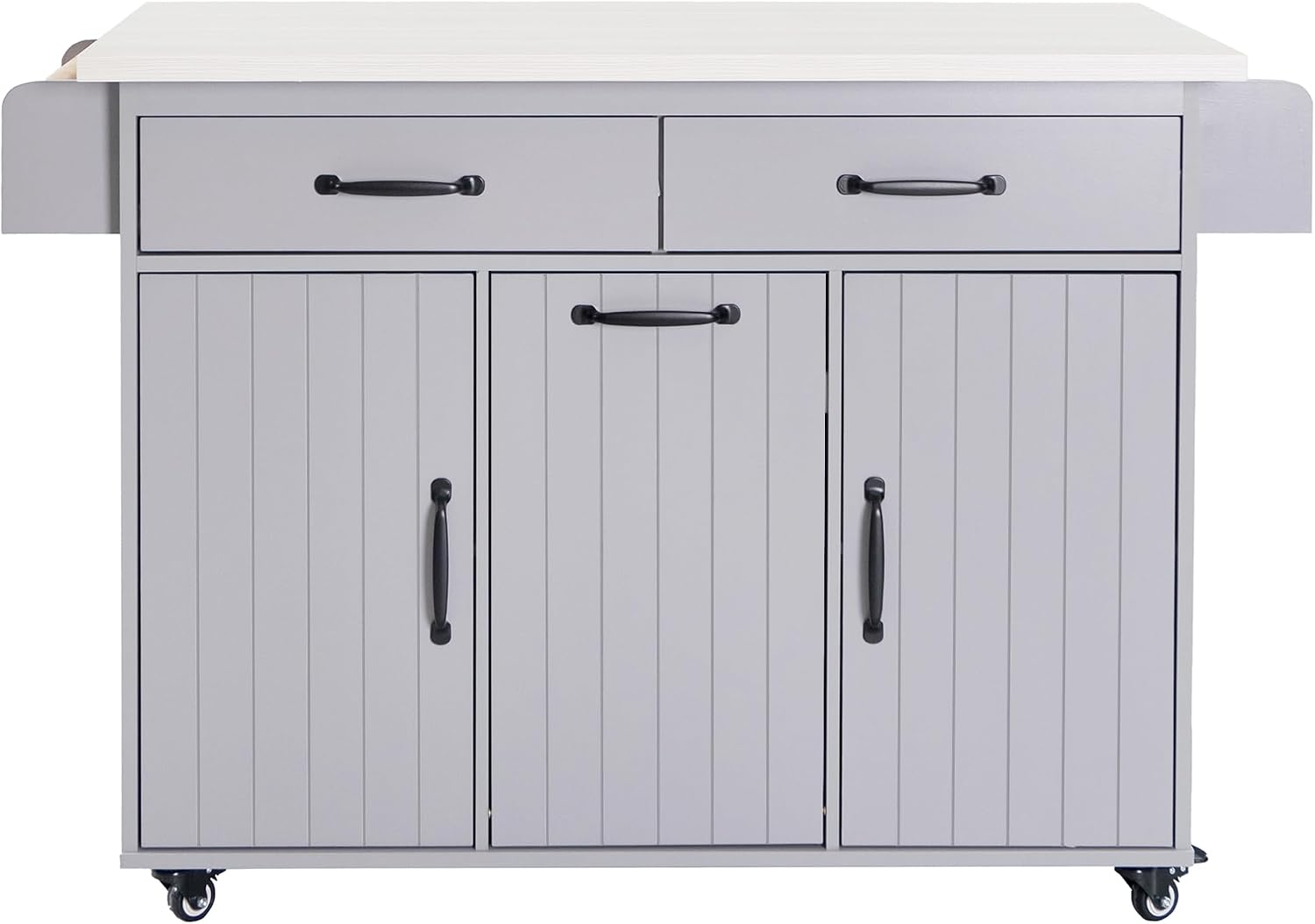 Ball & Cast Kitchen Island with Trash Can Storage Cabinet,Kitchen Cart W/Drop Leaf,Spice Rack,Towel Rack and Drawers,Rolling Kitchen Islands on Wheels W/Adjustable Shelf for Dining Room,Grey