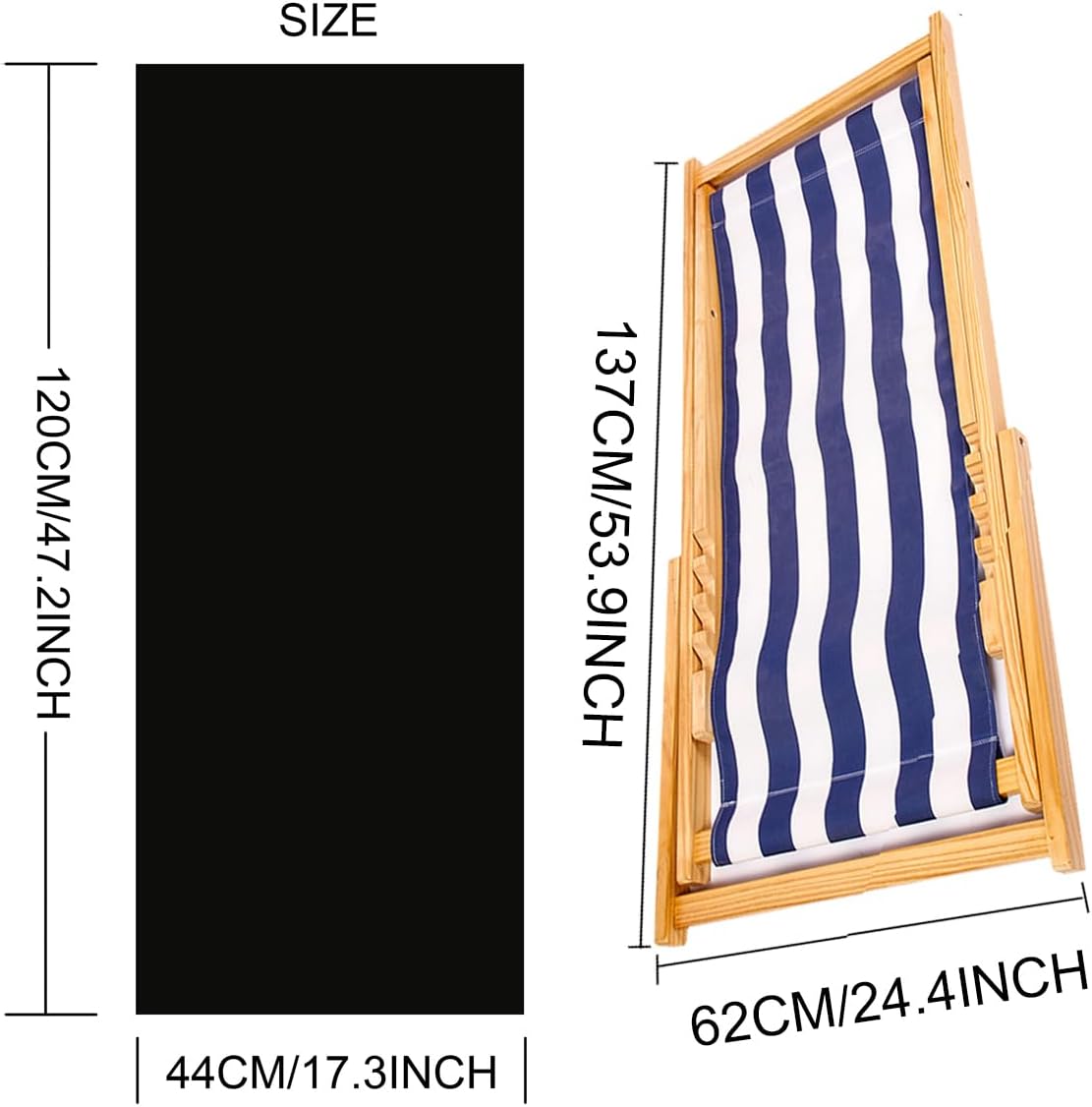 TBACW Chair Replacement Canvas, Beige, 47.24x17.32in, 220lbs Capacity-Only Cloth for Patio Lounge Beach Reclining Sling Chair