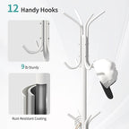 Coat Rack with Umbrella Holder, White Metal Coat Rack Stand with 12 Hooks, for Entryway, Hallway, Living Room, Bedroom
