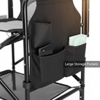 VINGLI 22" Director's Chair for Makeup Artist, Foldable Makeup Chair with Retractable Side Table & Footrest, Robust Iron Steel Frame, Supports 300 lbs, for Studio, Black & Gray