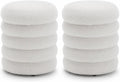 White Round Ottoman with Storage Upholstered Sherpa Foot Stool Ottoman Small Boucle Foot Rest Pouf for Living Room/Entryway, Set of 2