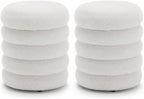 White Round Ottoman with Storage Upholstered Sherpa Foot Stool Ottoman Small Boucle Foot Rest Pouf for Living Room/Entryway, Set of 2