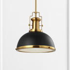 JONATHAN Y 13" Black/Brass Gold Modern Industrial Iron LED Dome Pendant Light, Adjustable Hanging Fixture for Kitchen Island or Entryway, Black Metal Shade, LED Bulb Included (JYL9536A)