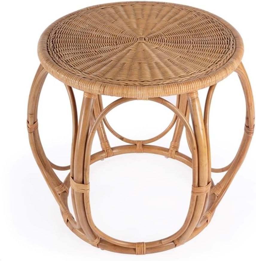 Beaumont Lane Round Woven Rattan End Table, Natural Finish, 28" W x 28" D x 24" H, Durable Rattan Construction, Open Weave Design, Eco-Friendly Living Room, Family Room or Sunroom Side Table