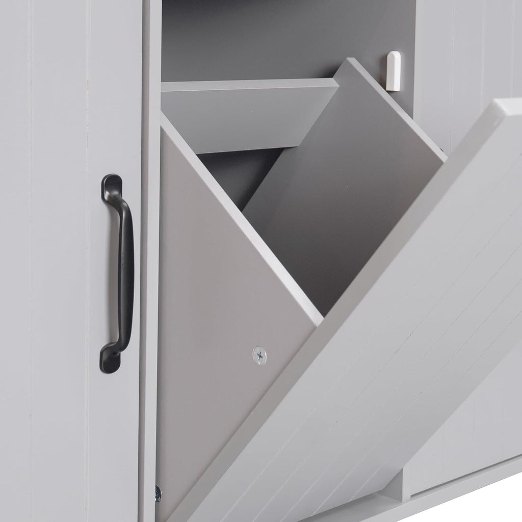 Ball & Cast Kitchen Island with Trash Can Storage Cabinet,Kitchen Cart W/Drop Leaf,Spice Rack,Towel Rack and Drawers,Rolling Kitchen Islands on Wheels W/Adjustable Shelf for Dining Room,Grey