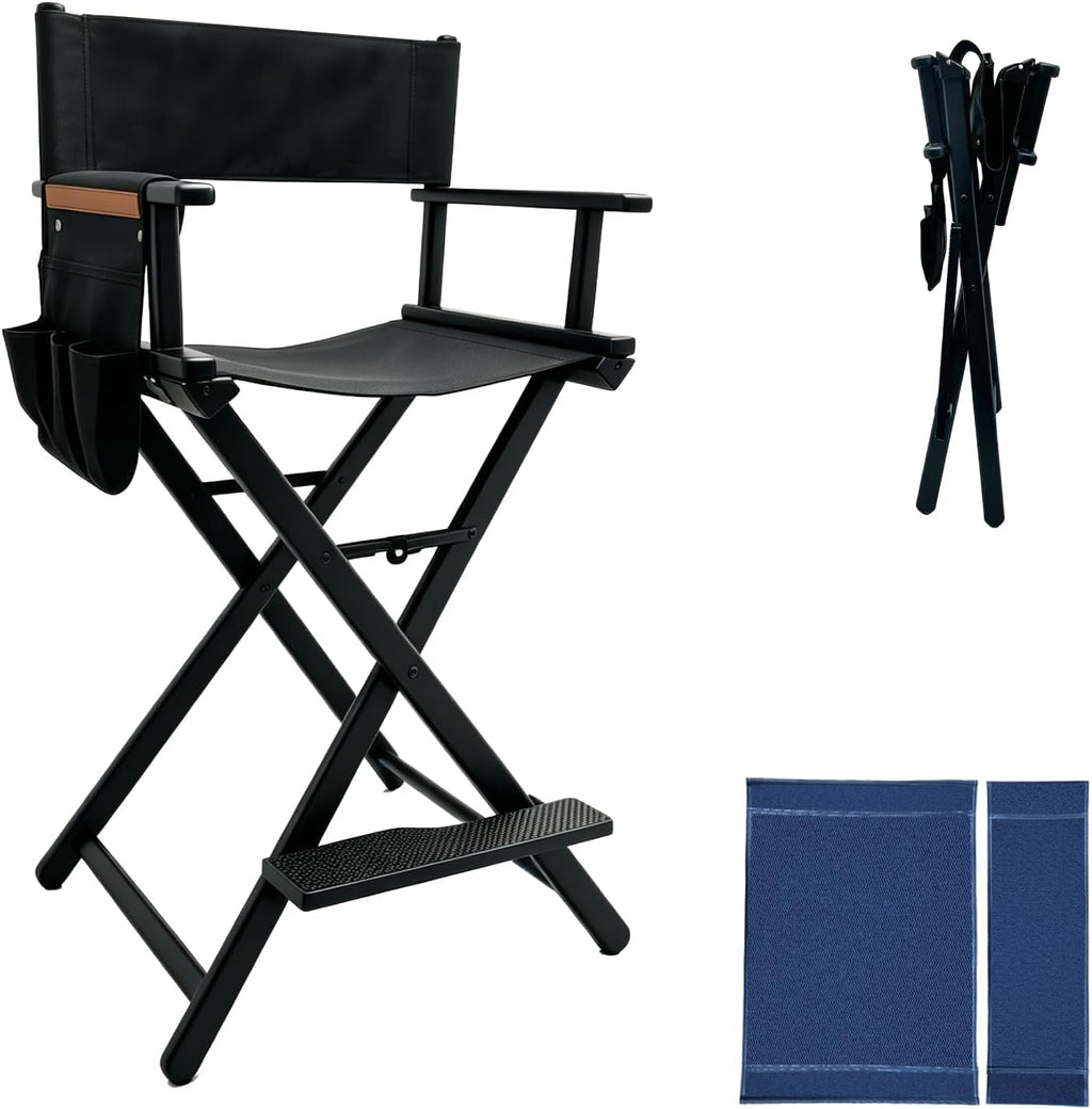 30" Extra Tall Folding Directors Chair, Lightweight Aluminum Makeup Artist Chair for Client, Portable Director Chair for Photography Studio, 7.9 LBS with 2 Covers, Side Bags, Footrest, 300 lbs