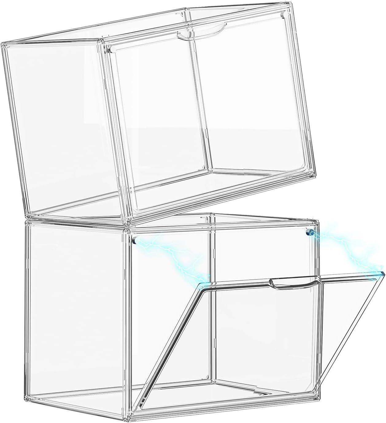 HOYOJA Clear Acrylic Display Case, Large Stackable Storage Bins Magnetic Attraction Lids, 5 Pack Acrylic Box Showcase for Collectibles, Figures, Cosmetic, Purse, Handbag, Wallet, 10.7x8.6x14.2 inch